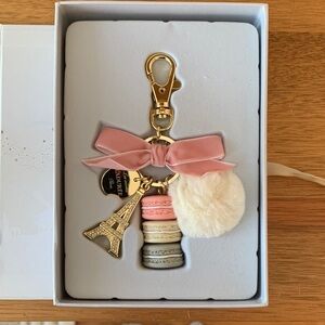 Laduree Pink and Gold Keychain with Eiffel Tower and Macaron Charms